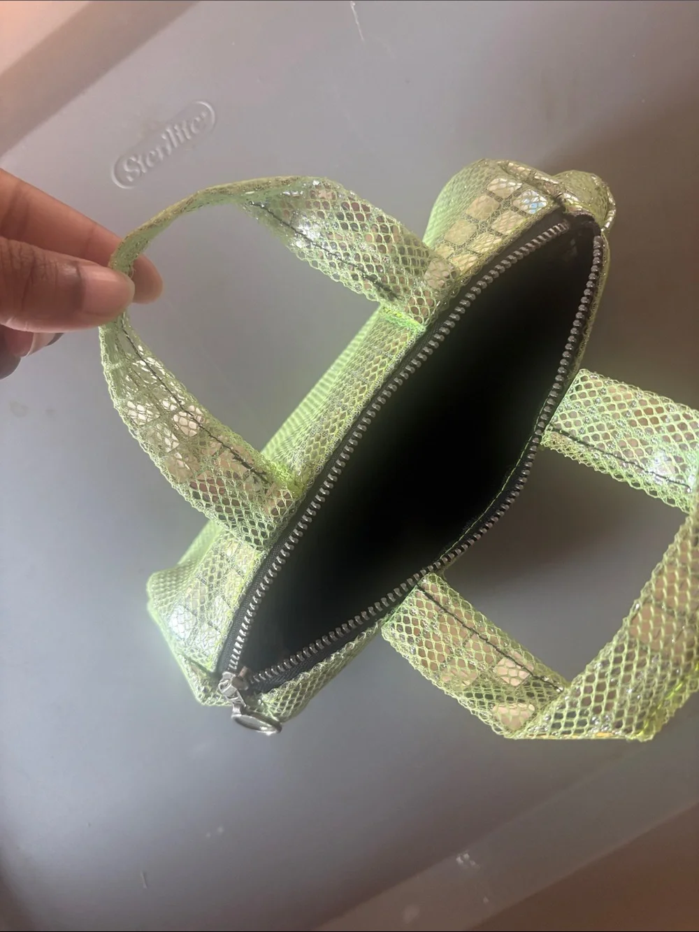 Green Mesh Cosmetic Tote Bag with Top Handles